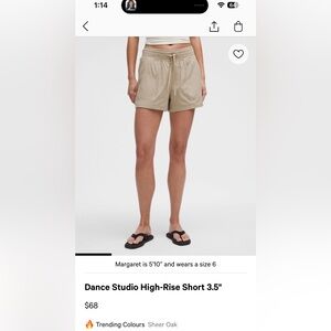 Lululemon tan dance studio shorts